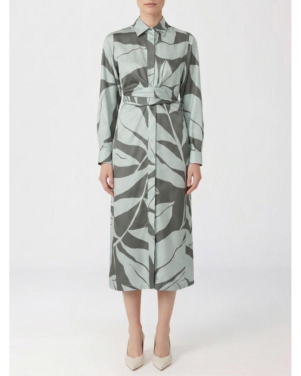 Max Mara Green Printed Silk Shirt Dress