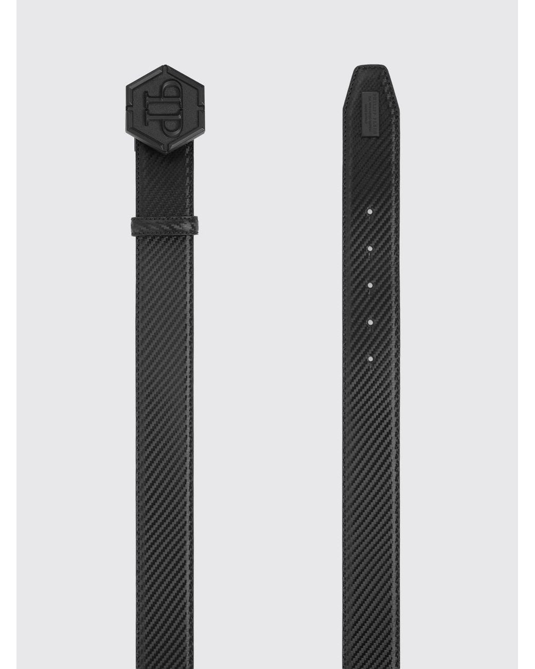 Philipp Plein White Embossed Leather Belt With Hexagon Monogram Buckle for men