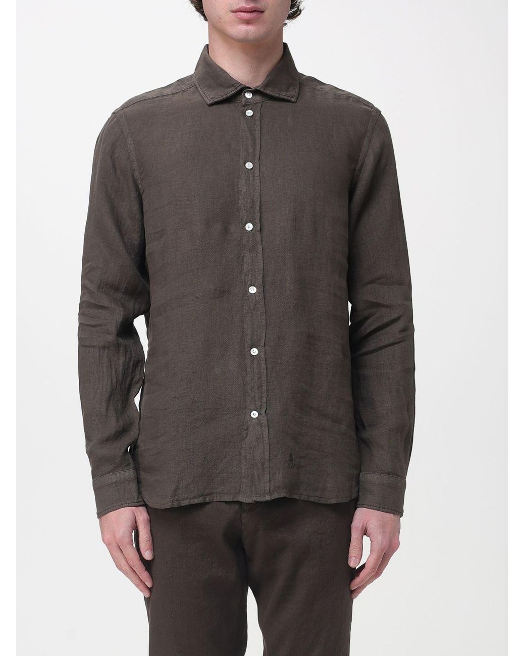 Mason's Gray Basic Linen Shirt for men