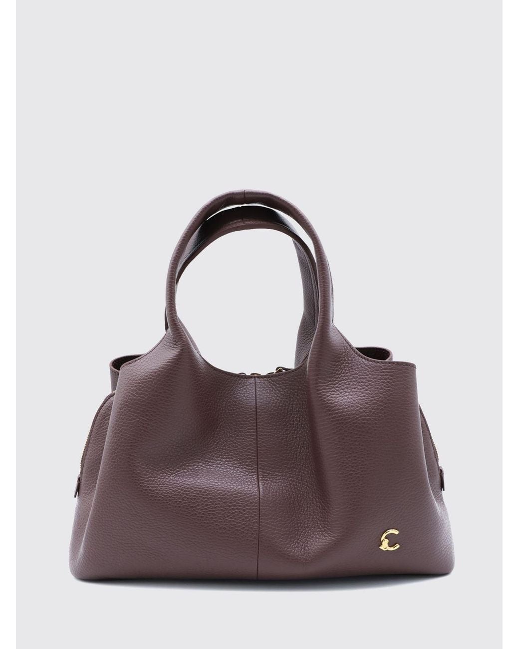 Coccinelle Purple Nell Pebbled Leather Handbag With Removable Shoulder Strap