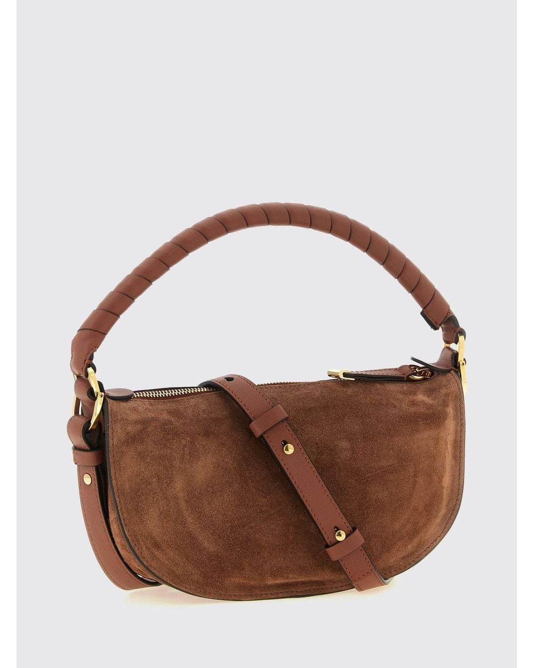 Chloé Brown ChloÉ Mini Suede And Leather Handbag With Braided Top Handle