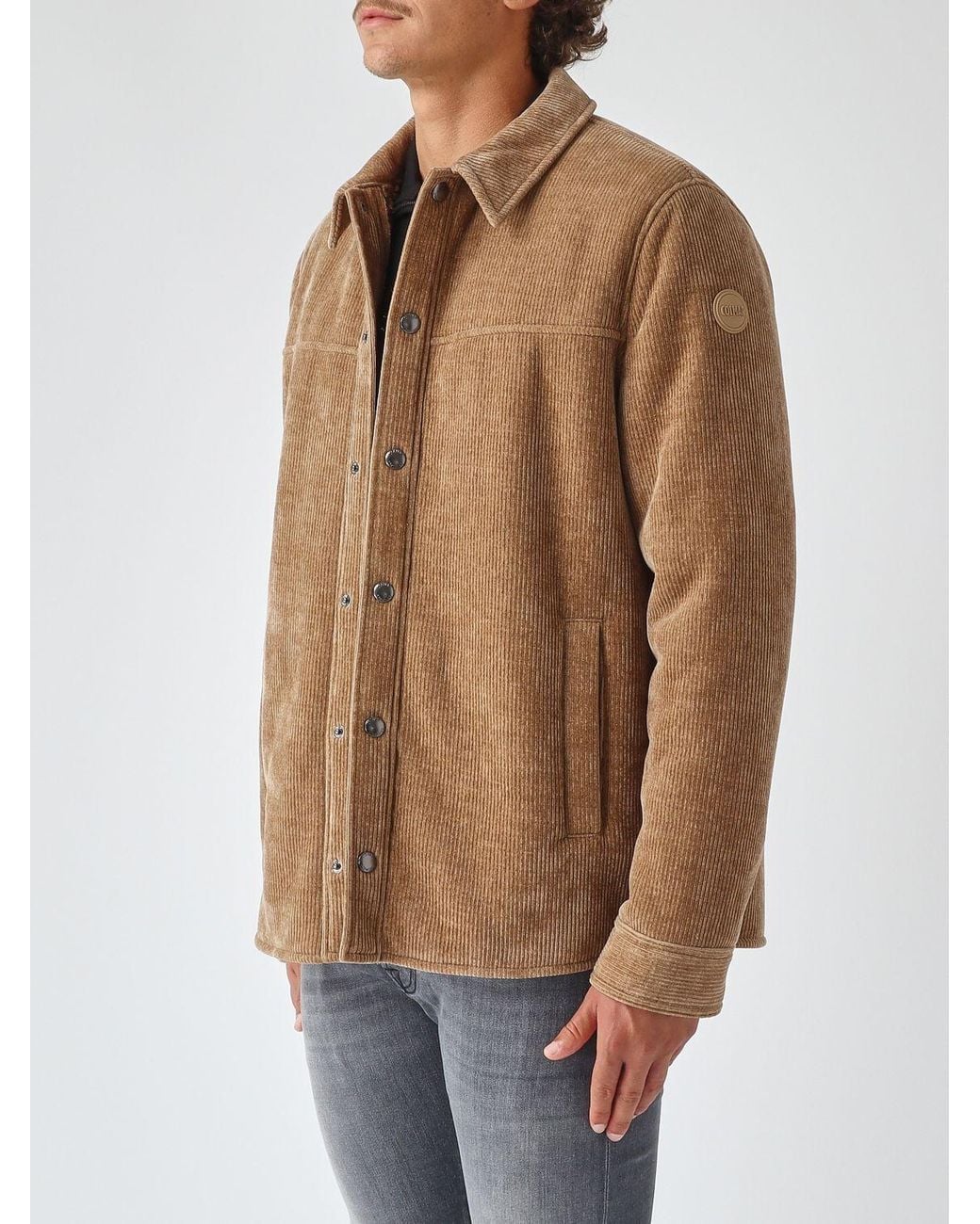 Colmar Brown Single-Breasted Velvet Overshirt With A Classic Collar And Button Closure for men