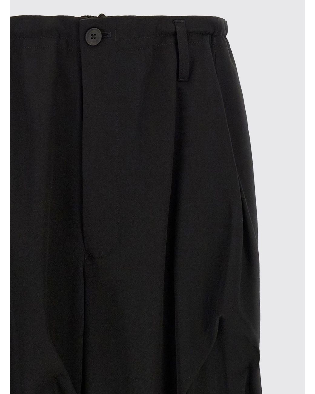 Yohji Yamamoto Black Mid-Rise Draped Wide-Leg Trousers for men