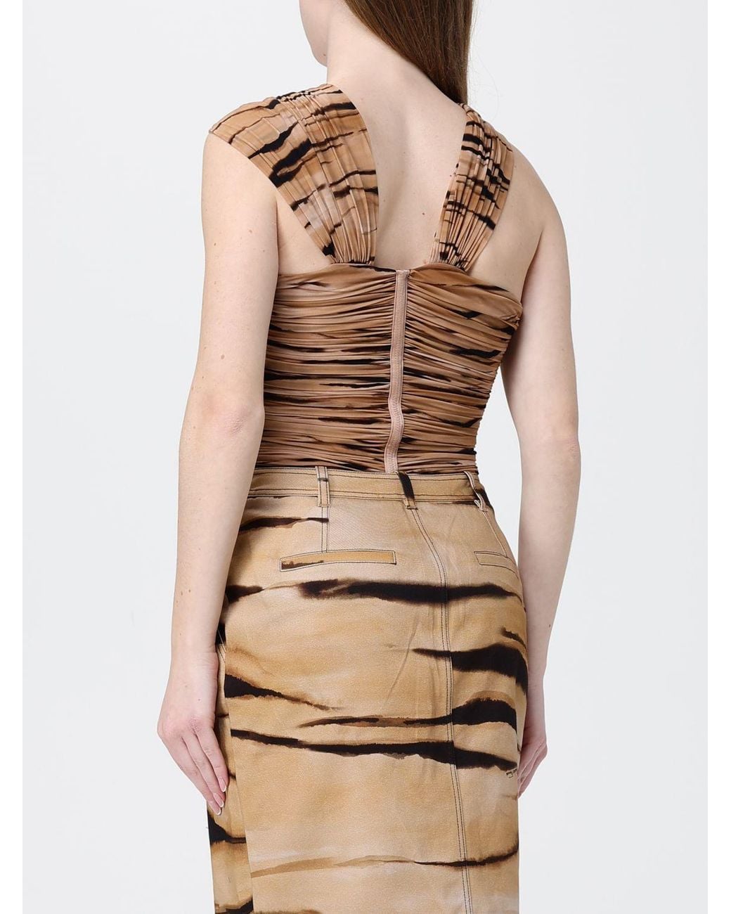 Elisabetta Franchi Natural Animal Print Jersey Bodysuit Top