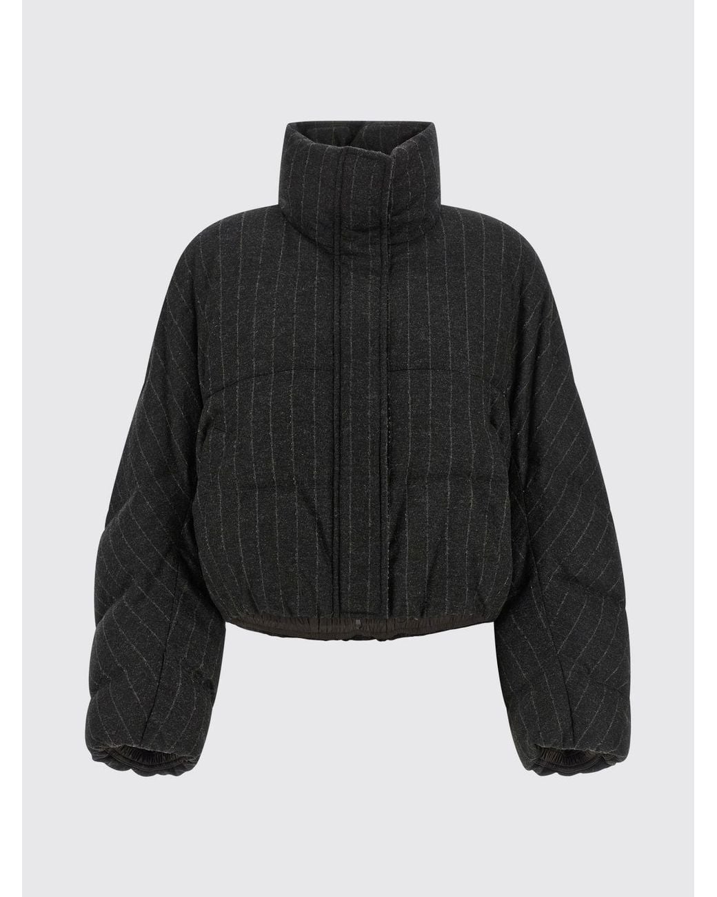 Brunello Cucinelli Blue Pinstripe Short Quilted Wool Down Jacket With High Neck