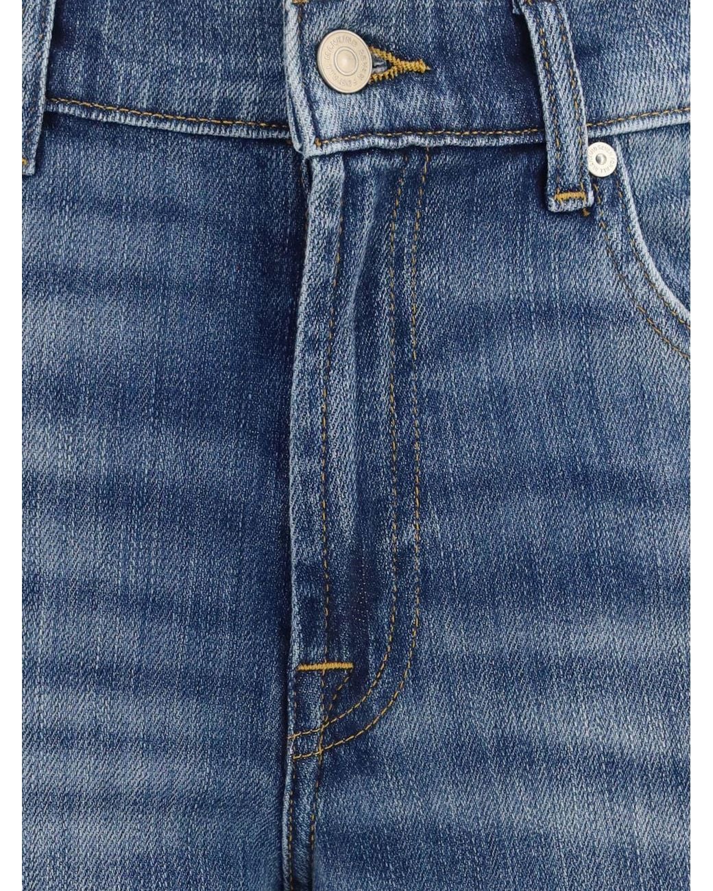 7 For All Mankind Blue Stovepipe High-Waisted Straight Jeans