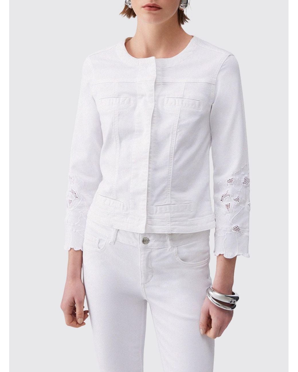 Liu Jo White Cotton Denim Jacket With Macramé Inserts By
