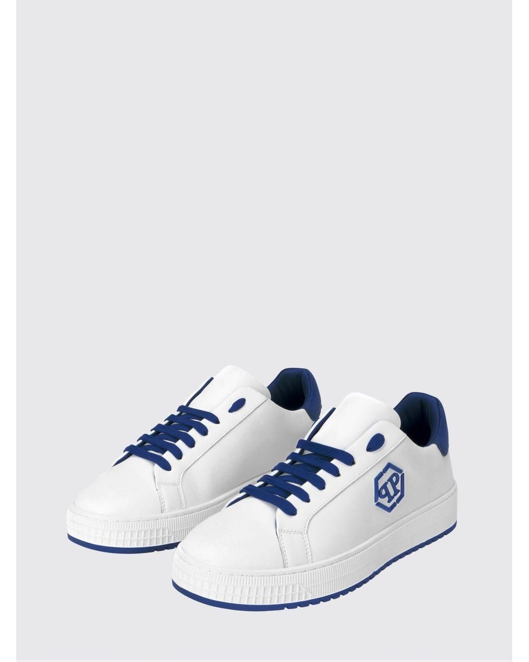 Philipp Plein White Two-Tone Monogram Leather Low-Top Trainers With Hexagon Logo for men