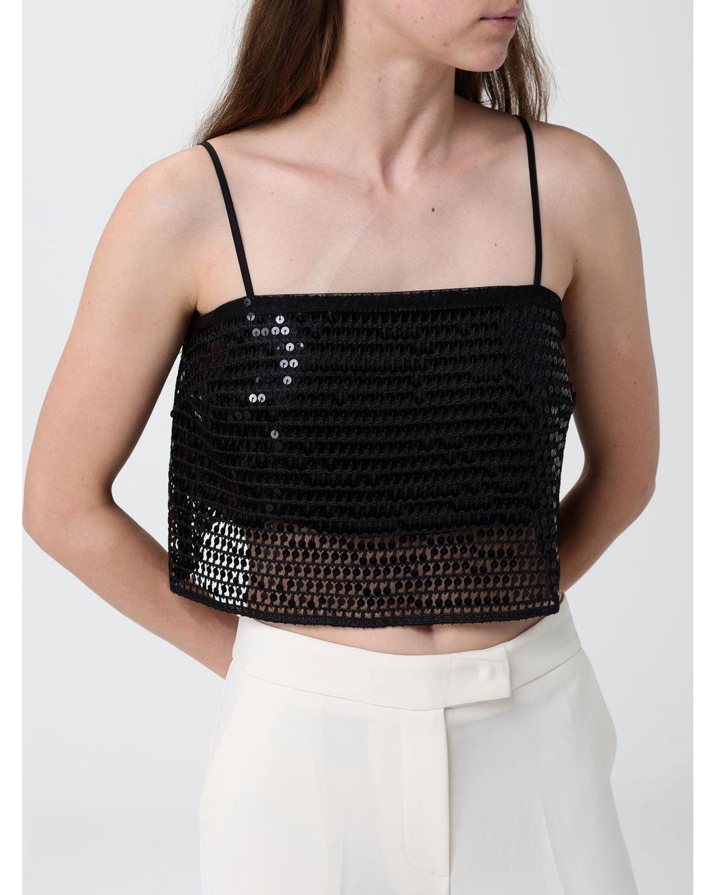 SIMONA CORSELLINI Black Sequin Crop Top