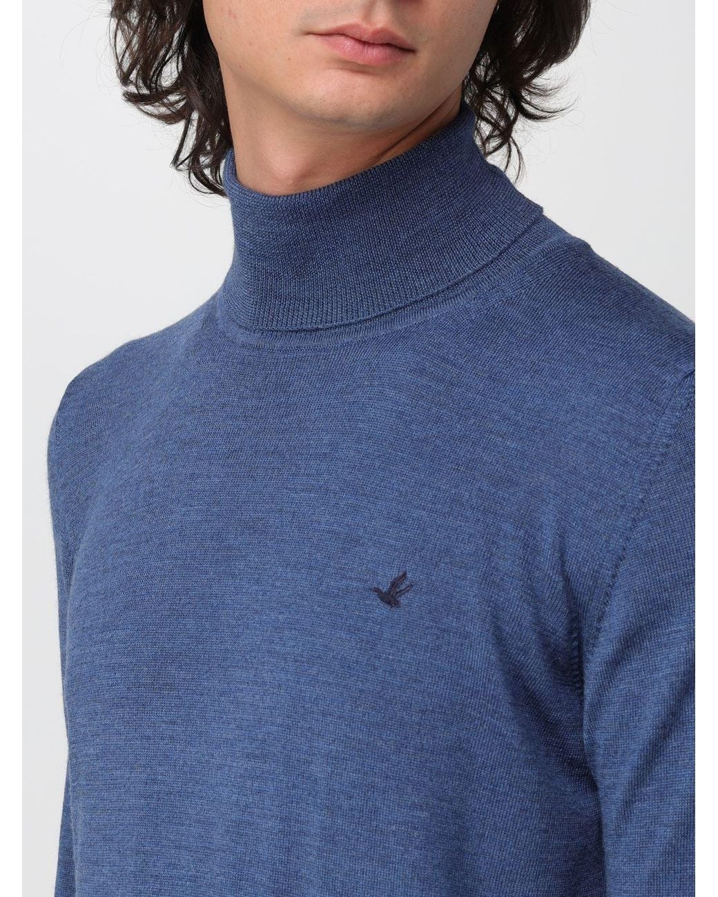 Brooksfield Blue Basic Slim Fit Wool Turtleneck Jumper With Ribbed Trims for men