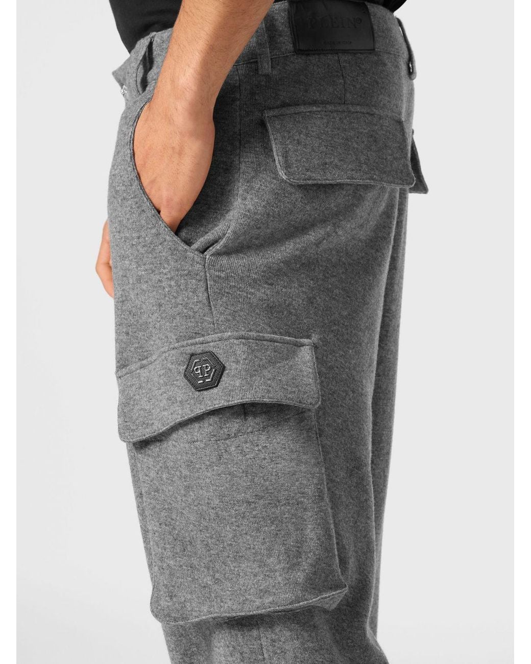 Philipp Plein Gray Jersey Cargo Trousers With Side Pockets And Elasticated Cuffs for men