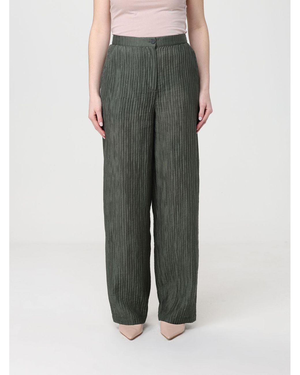 Emporio Armani Green Pleated Lyocell Blend Palazzo Pants