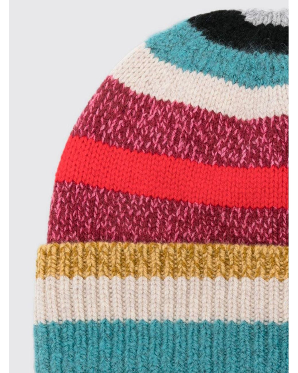 Paul Smith Red Multicolour Striped Beanie