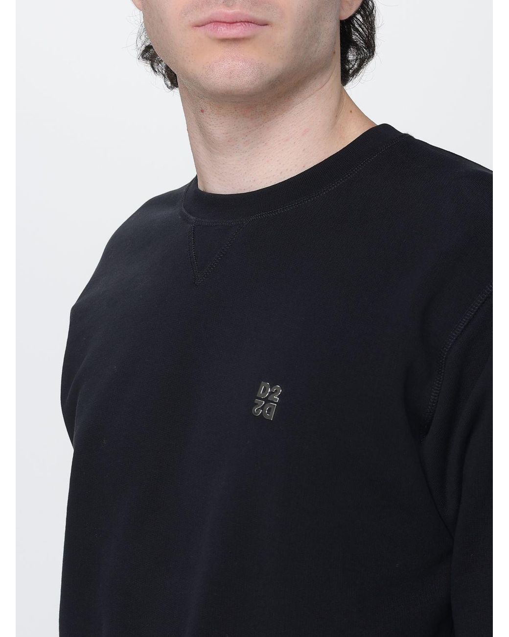 Sudadera De Algodón Con Cuello Redondo Y Logo En Contraste DSquared² de hombre de color Blue