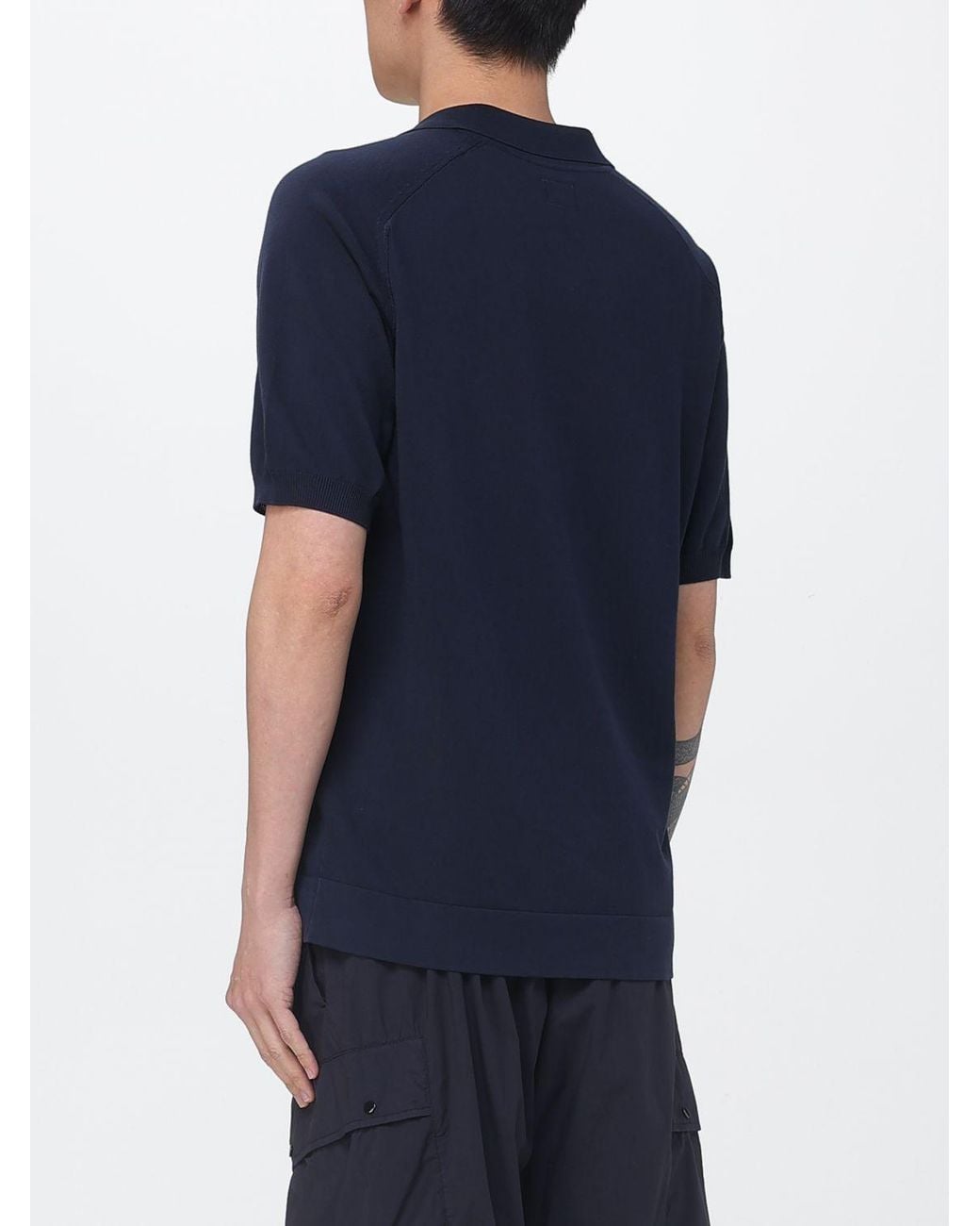 C P Company Blue Cotton Knit Polo Shirt for men