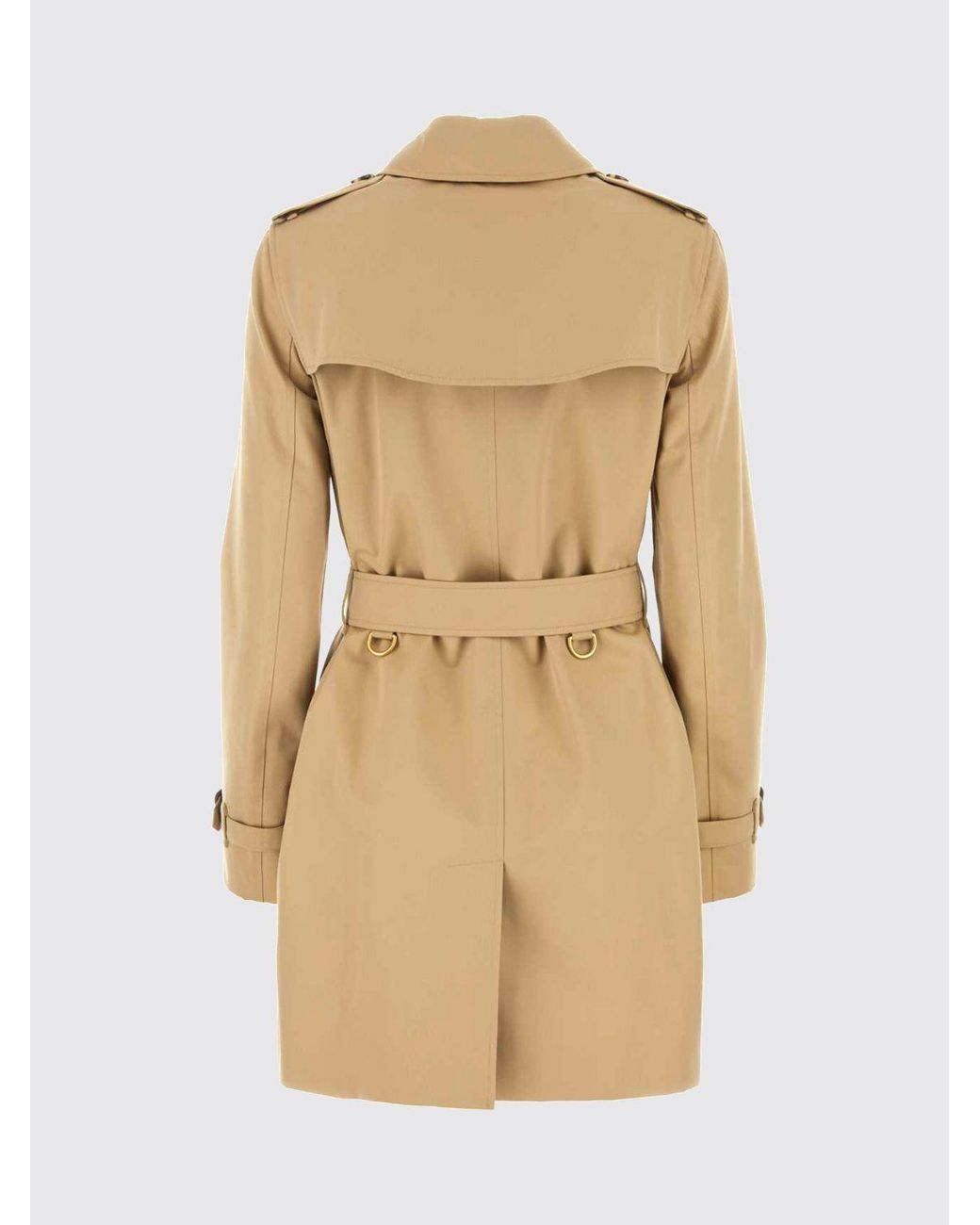 Burberry Natural Short Double-Breasted Cotton Trench Coat With Belt And Classic Epaulettes