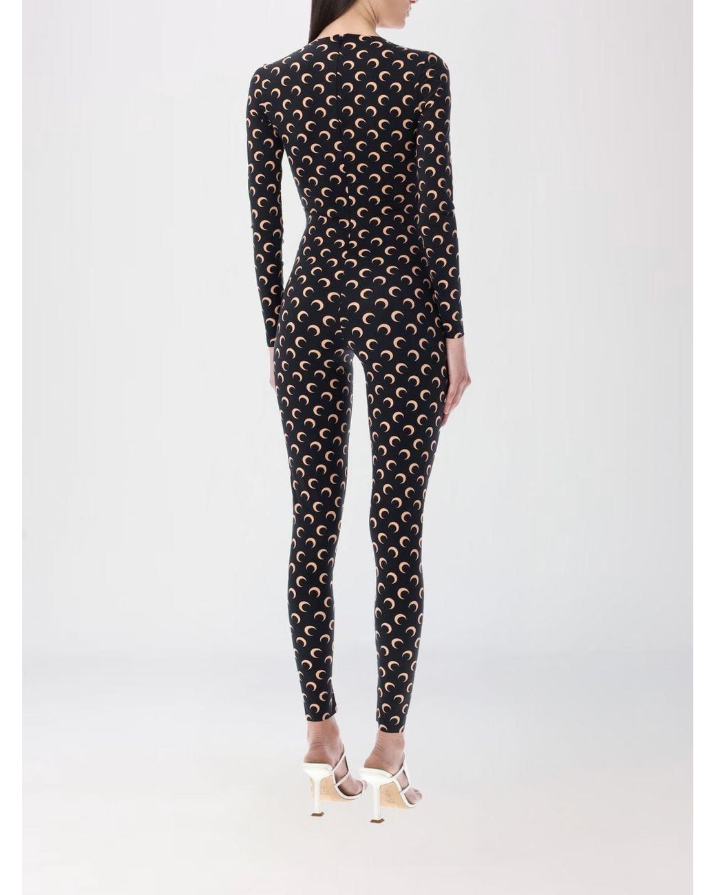 MARINE SERRE Black Stretch Nylon Jumpsuit With All-Over Logo