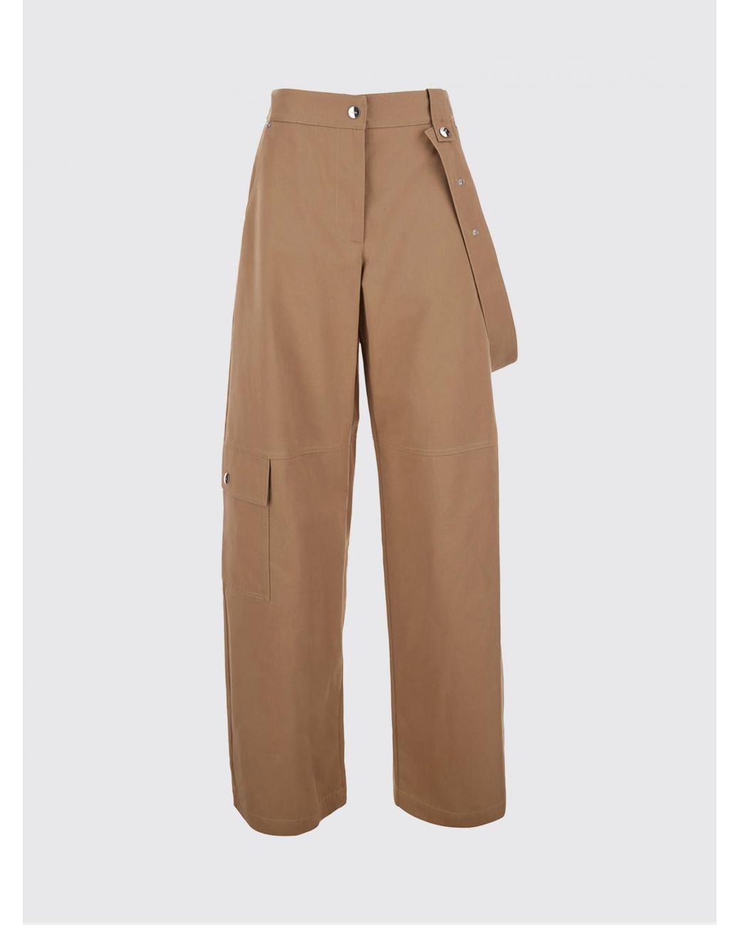 MSGM Natural High-Waisted Wide Leg Cotton Cargo Trousers