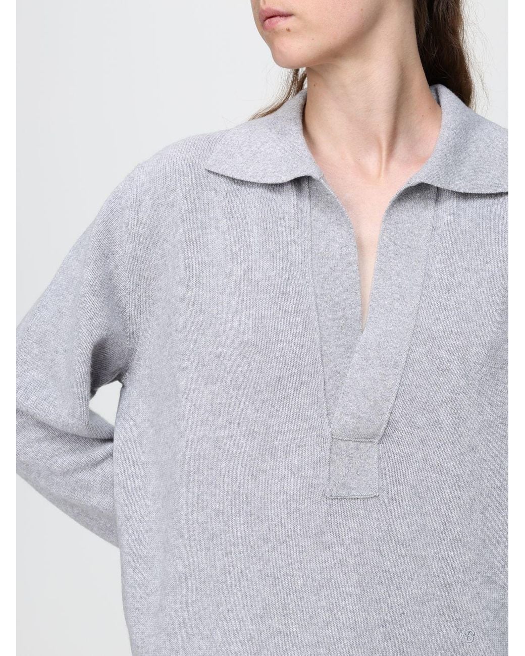 Victoria Beckham Gray V-Neck Merino Wool And Cashmere Blend Knit Polo