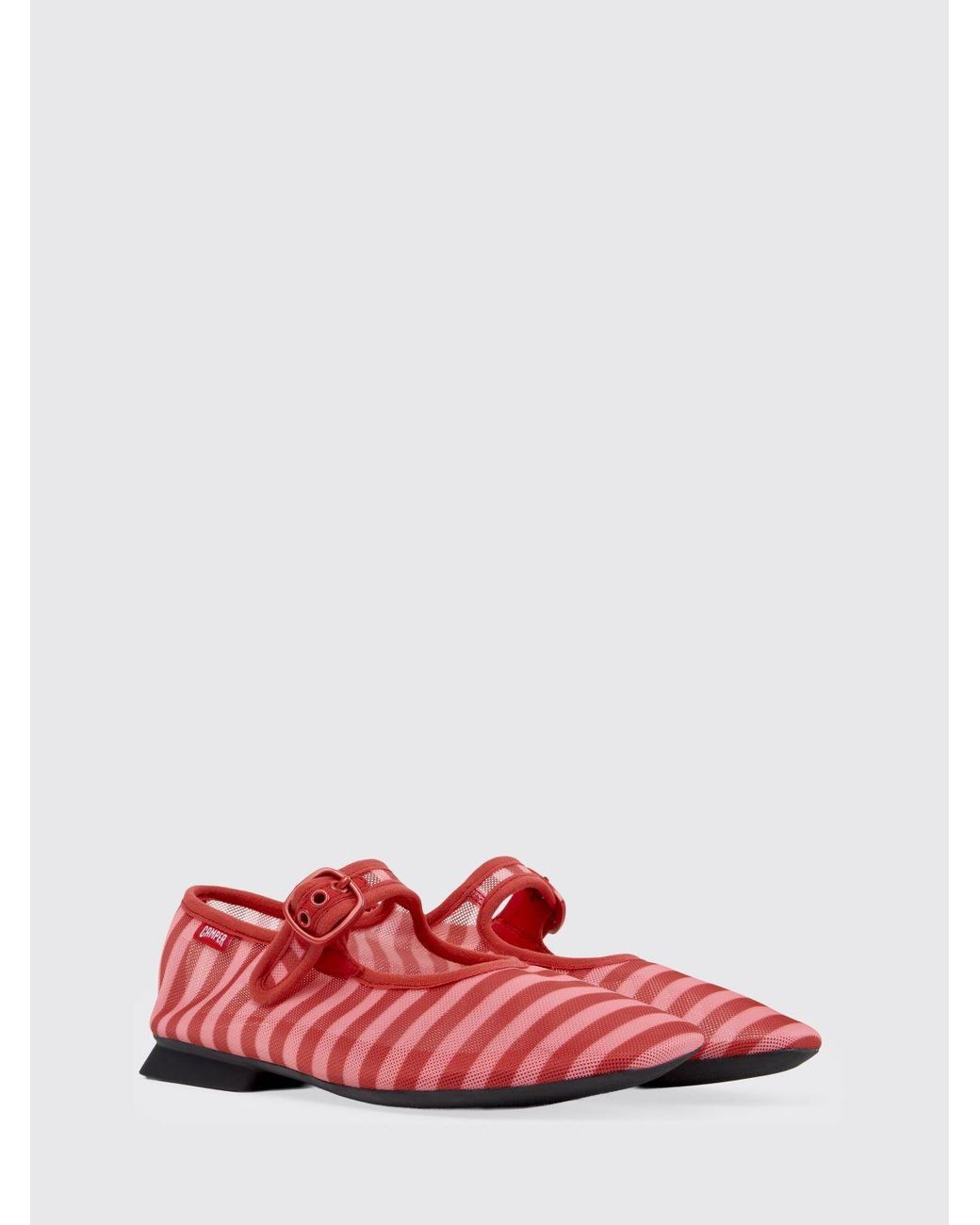 Camper Red Casi Myra Striped Recycled Polyester Ballerinas