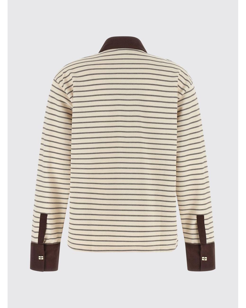 Ganni Brown Long-Sleeved Striped Polo