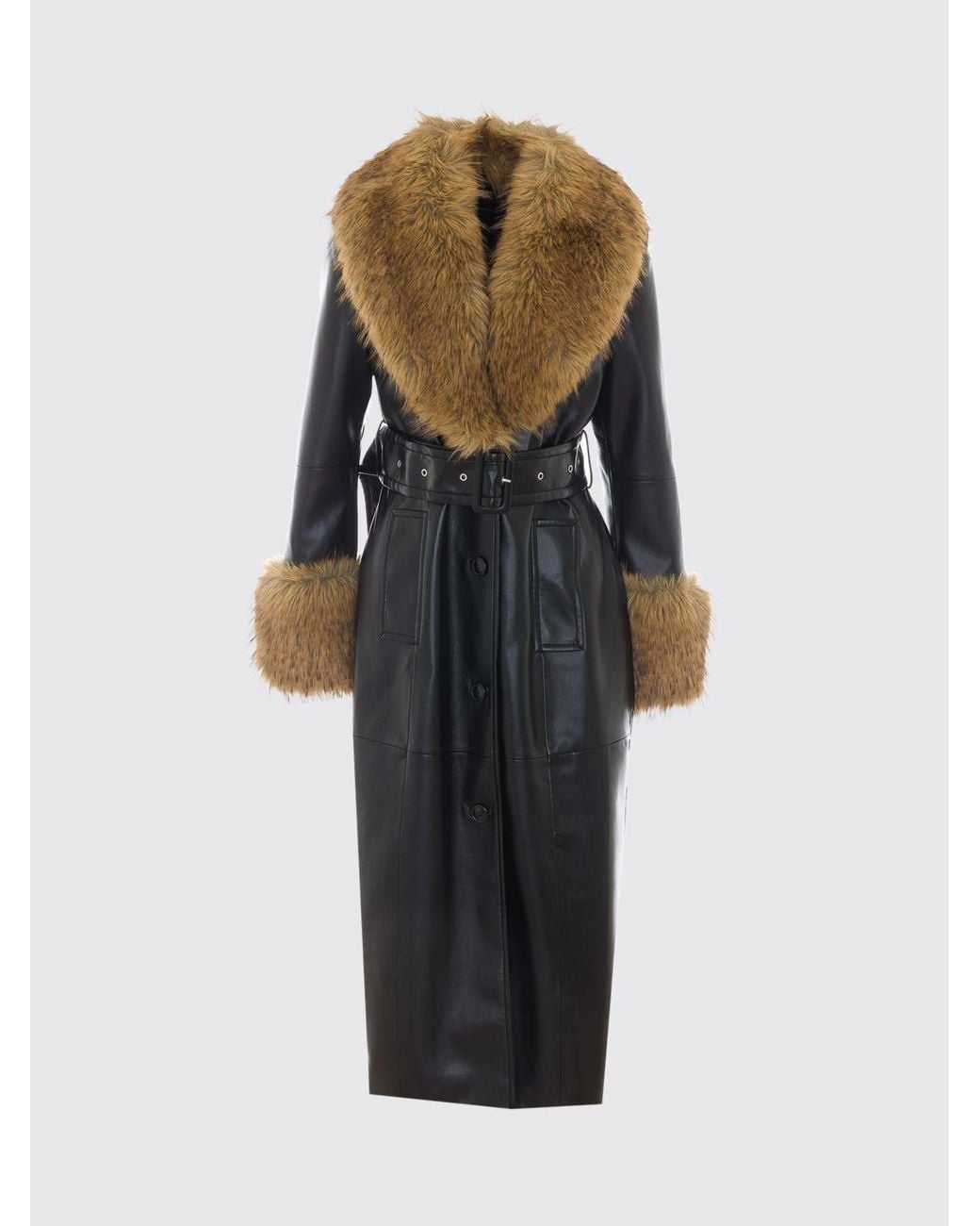 Stand Studio Black Faux Leather Wrap Coat With Shawl Collar