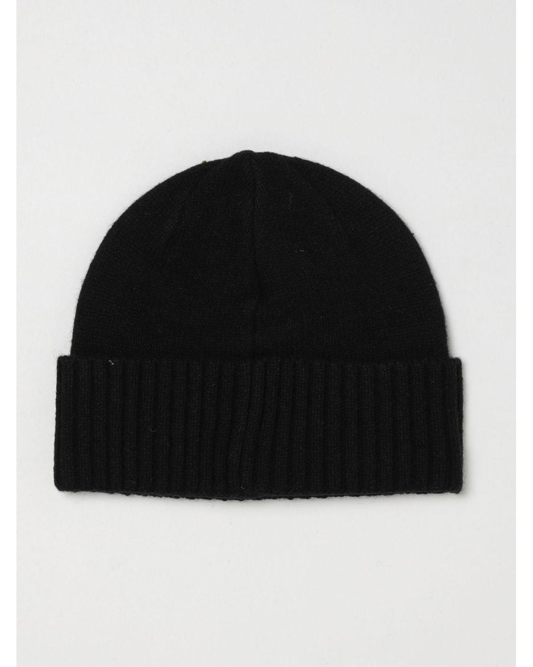 Dondup Black Ribbed Wool-Blend Beanie Hat With Turn-Up Cuff And Embroidered Logo for men