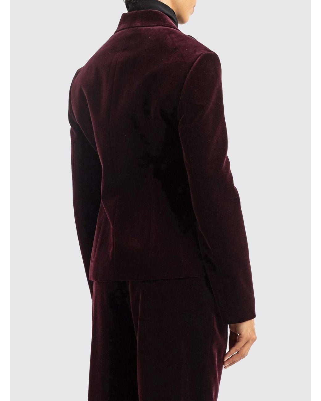 Alaïa Purple Cropped Double-Breasted Velvet Blazer With Peak Lapels