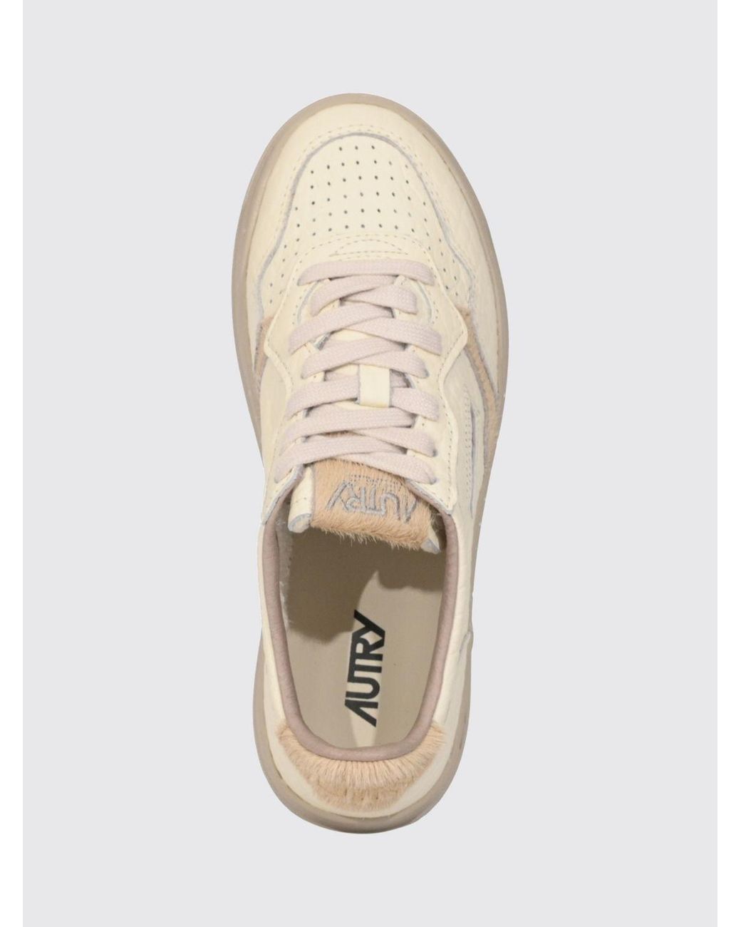 Autry Natural Medalist Low Grained Leather Trainers With Perforated Toe