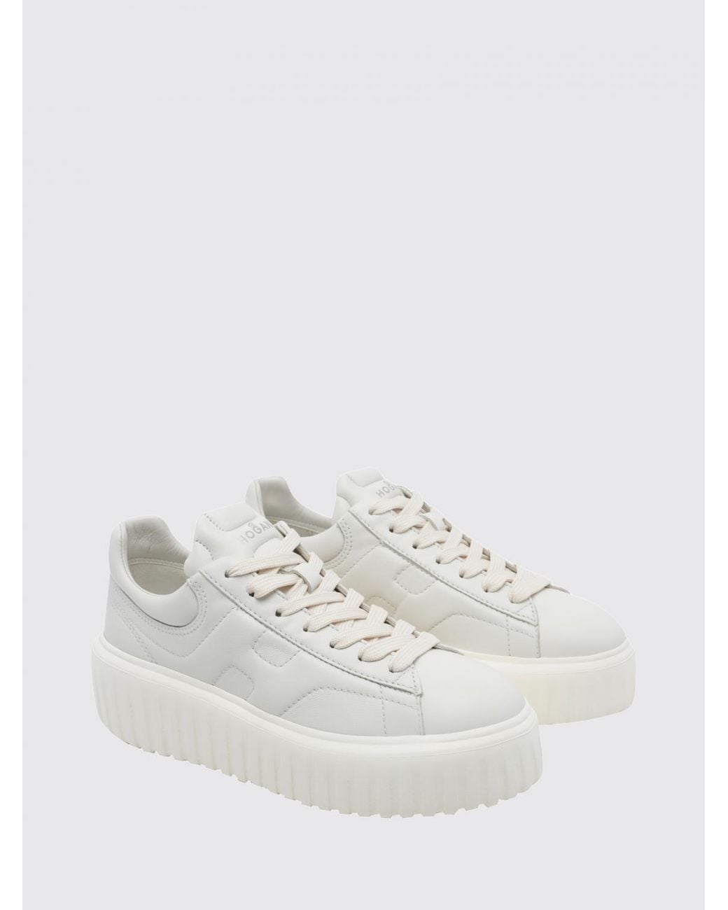 Hogan White H-Stripes Smooth Calfskin Platform Trainers With Embossed Logo