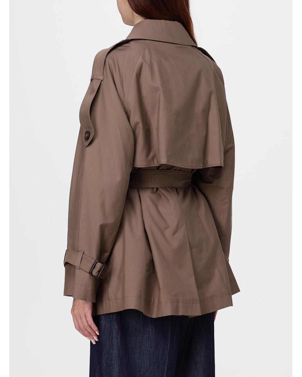 Max Mara Brown Short Double-Breasted Cotton Trench Coat With Belt And Epaulettes