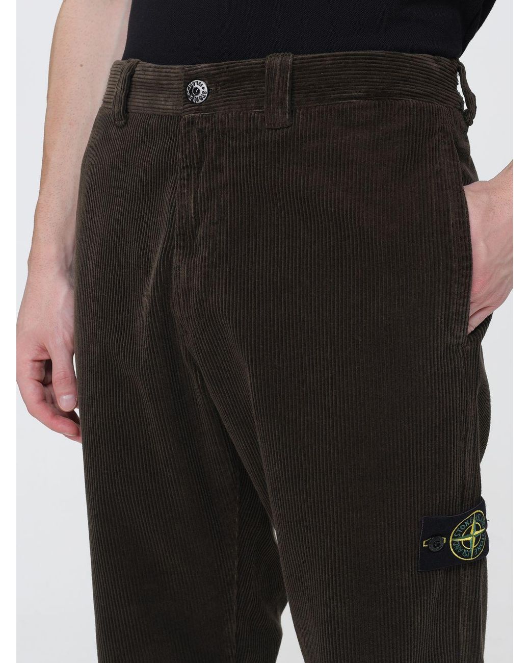 Stone Island Black Velvet Chino Trousers With Compass Logo Patch for men