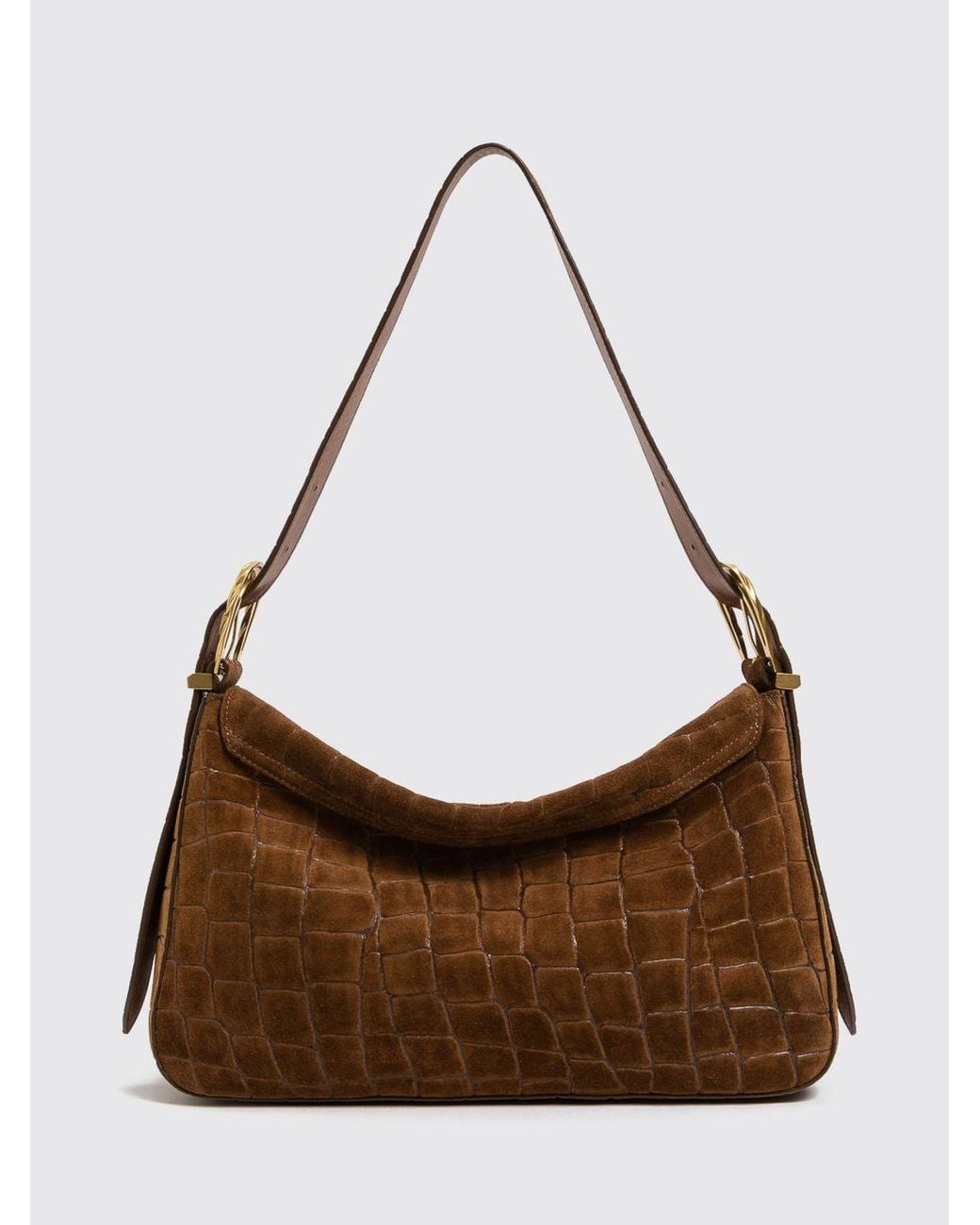 Twinset Brown Animalier Croc-Embossed Suede Shoulder Bag