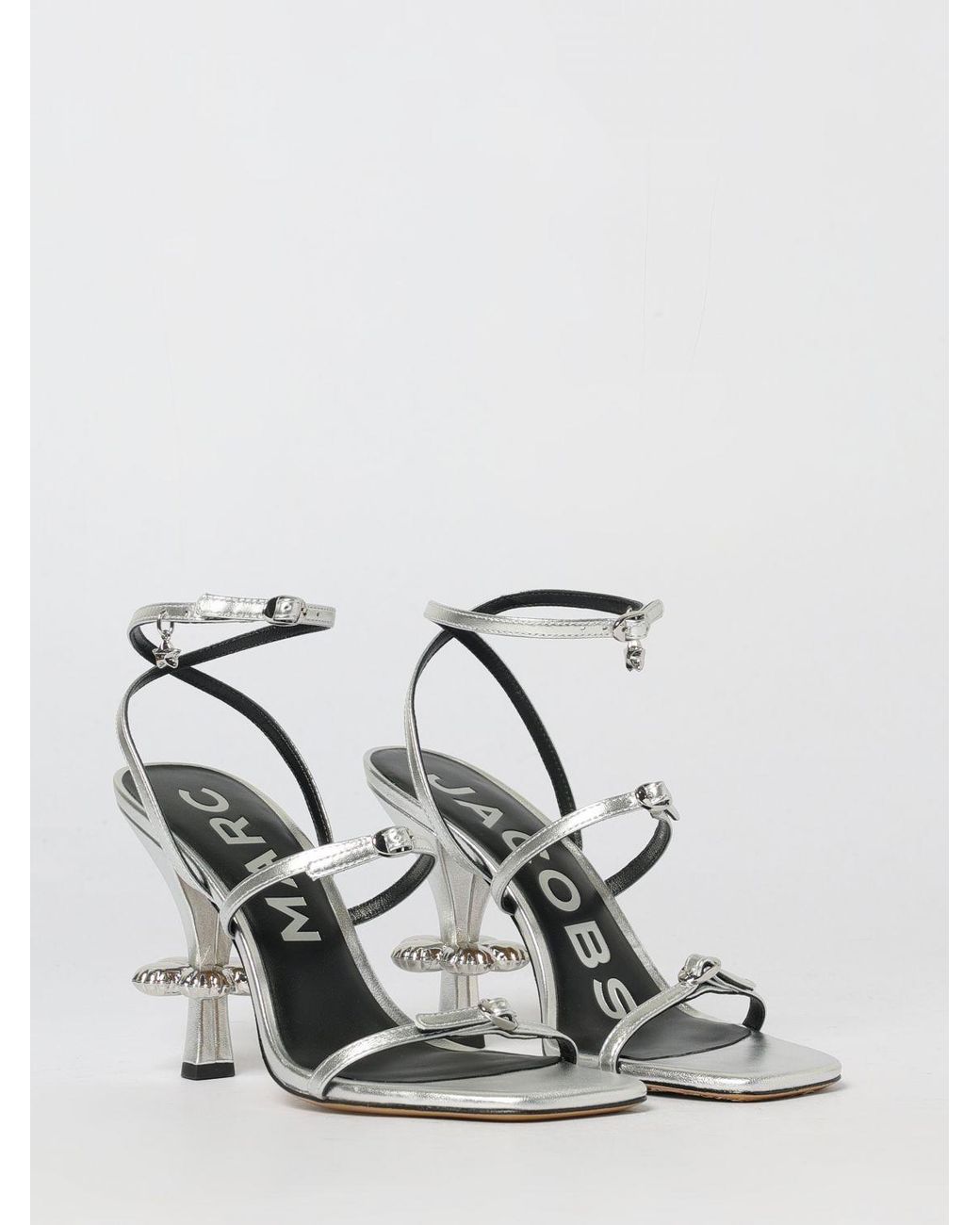 Marc Jacobs White The Metallic Daisy Laminated Leather Sandals