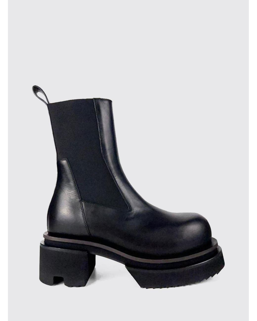 Rick Owens Black Calfskin Chelsea Boots With Chunky Sole And Round Toe