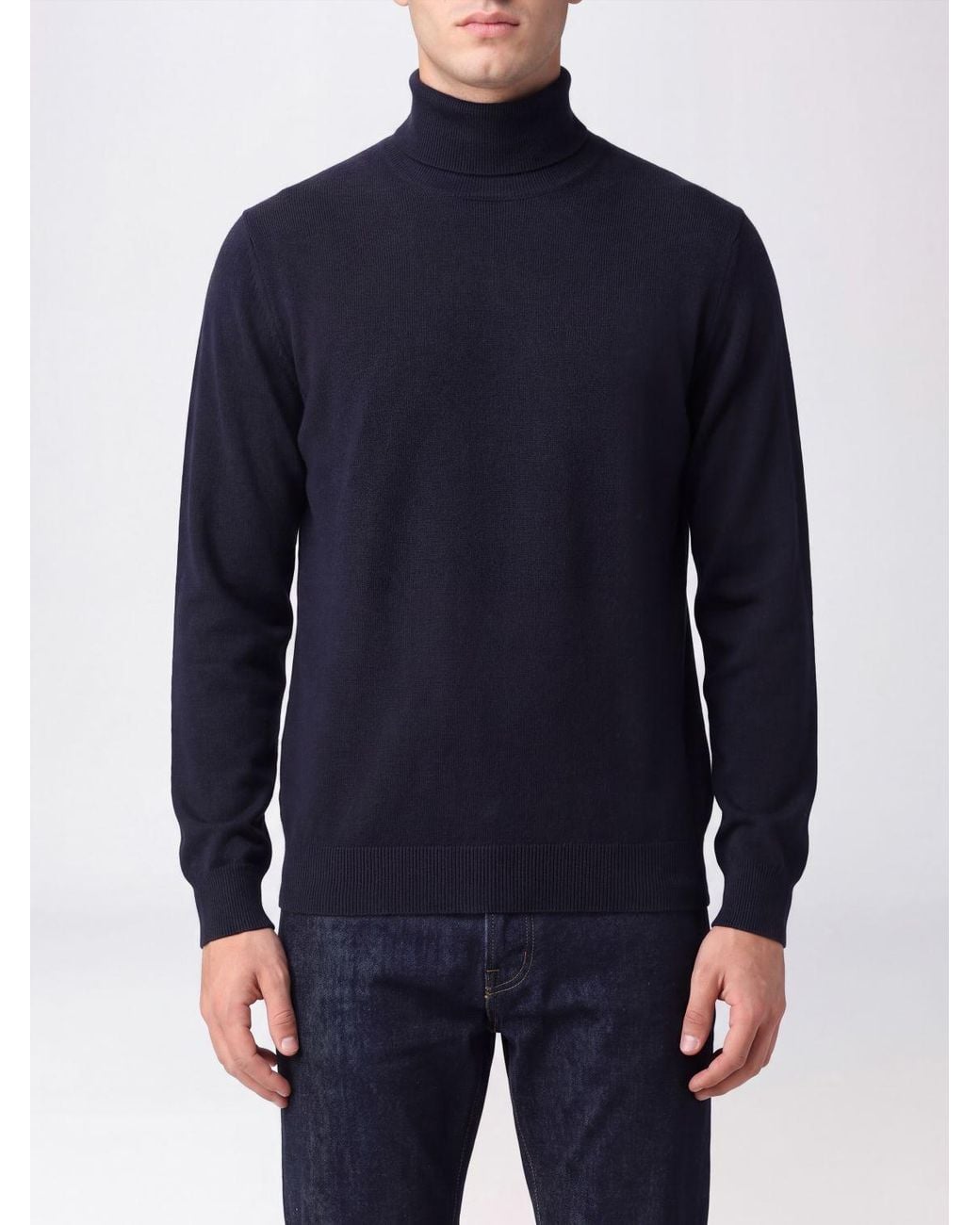 Fedeli Blue Long-Sleeved Turtleneck Jumper for men