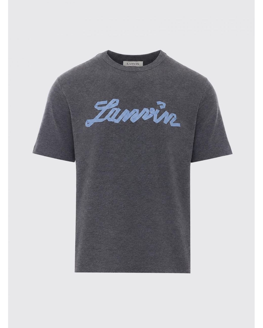 Lanvin Gray Short-Sleeved Cotton Crewneck T-Shirt With Embroidered Logo for men