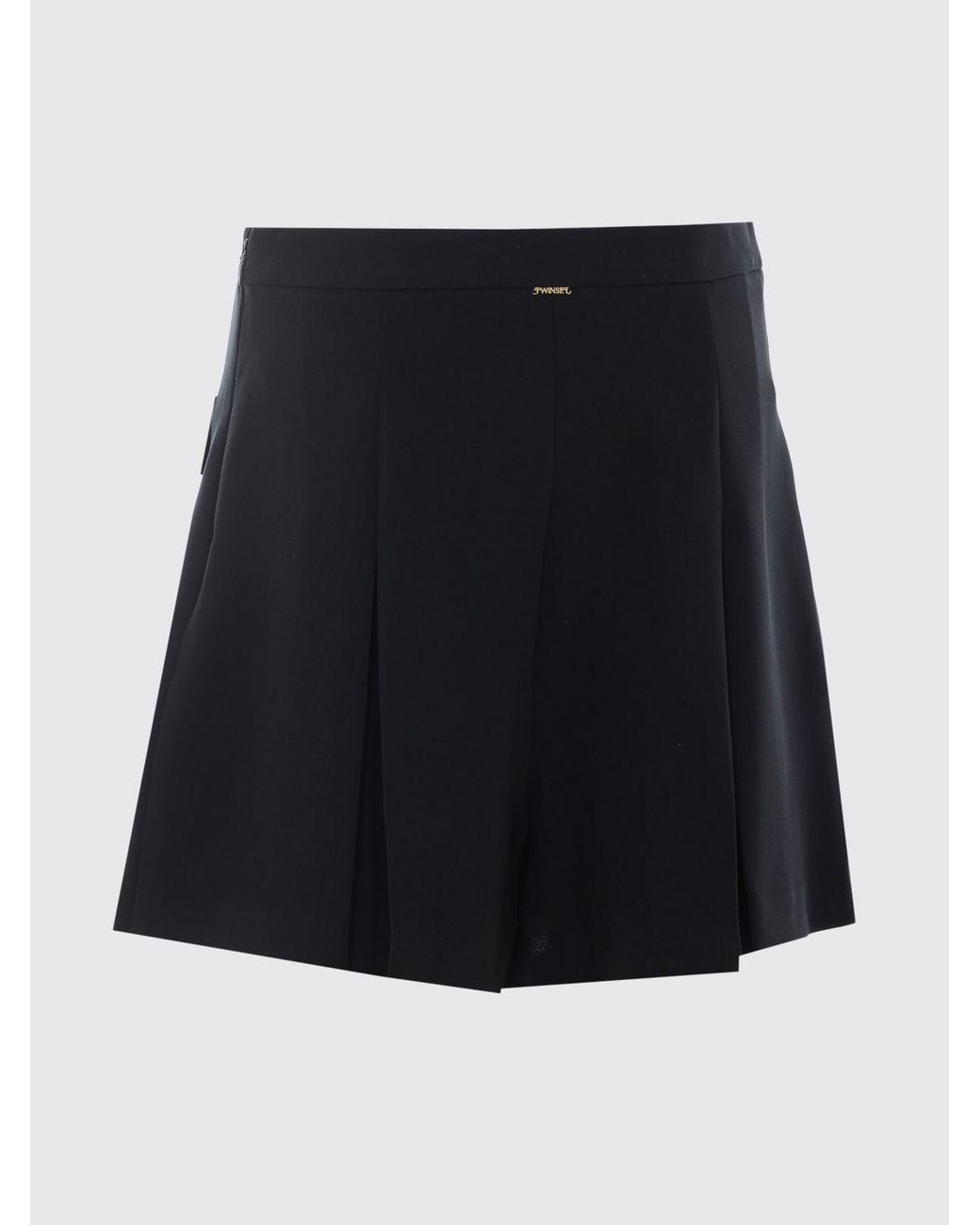 Twinset Black High-Waisted Crêpe Shorts With Pleats And Flap Pockets