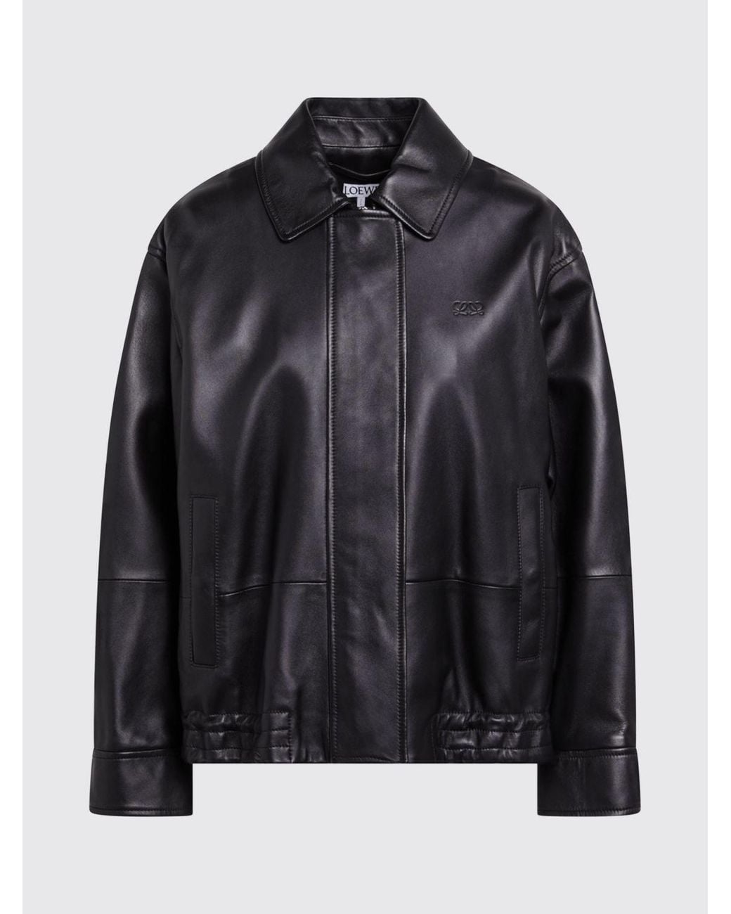 Loewe Black Cropped Leather Jacket With Dropped Shoulders And Concealed Closure