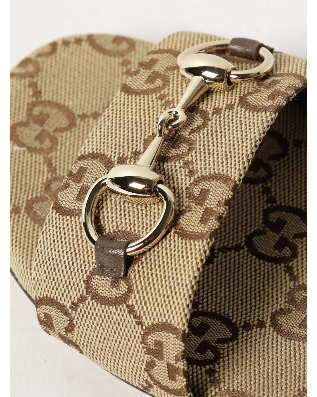 Gucci Natural Gg Jacquard Fabric Mule Sandals With Horsebit Detail