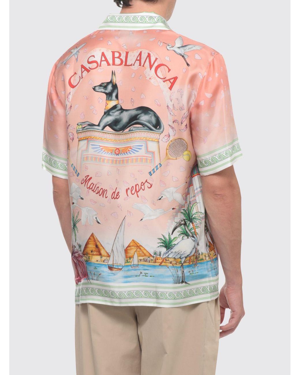 Casablanca Pink Short-Sleeved Graphic Print Silk Shirt With Cuban Collar for men