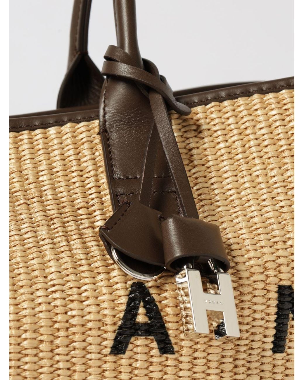 Hogan Natural Address Medium Raffia And Leather Bag