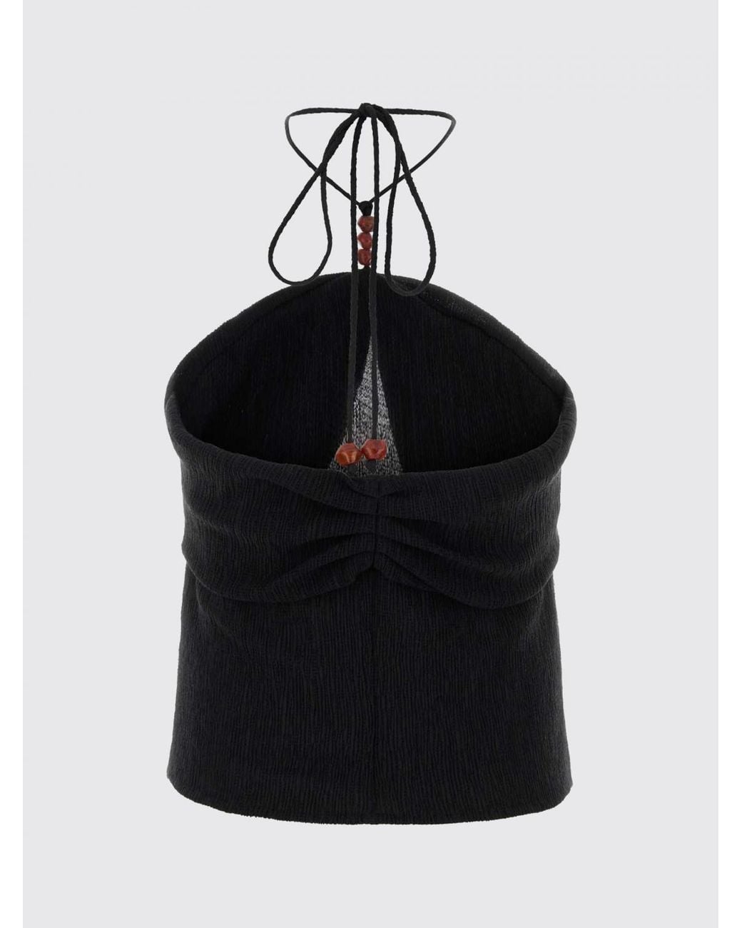 Magda Butrym Black Slim Fit Beaded X-Neck Top With Thin Straps