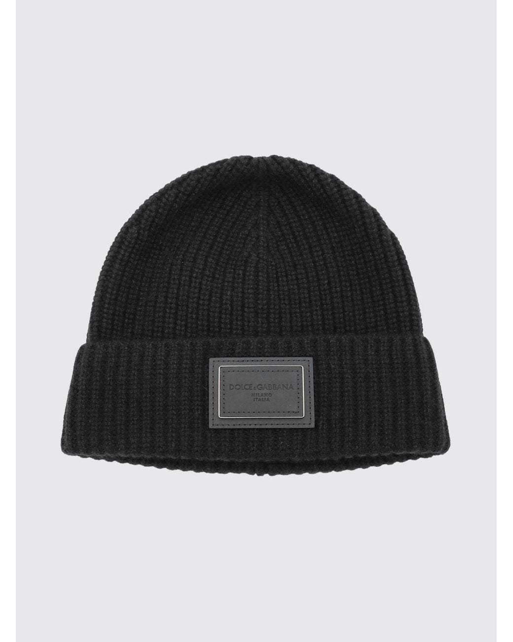 Dolce & Gabbana Black Dolce &Amp Gabbana Ribbed 100% Cashmere Beanie Hat With Cuff And Logo for men