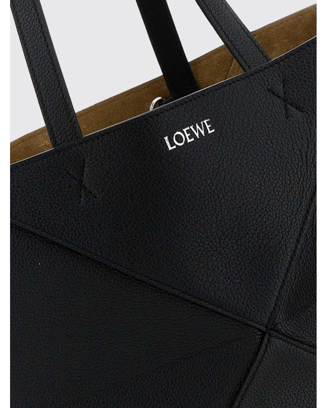 Loewe Black Puzzle Fold Medium Calfskin Leather Tote Bag With Double Handle
