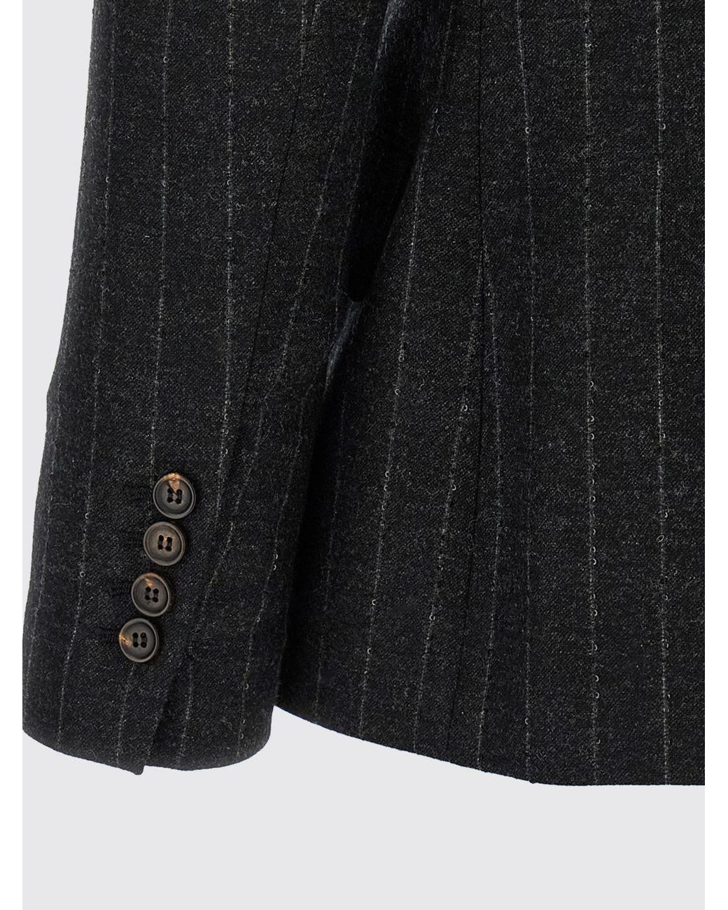 Brunello Cucinelli Blue Pinstripe Short Double-Breasted Wool Blazer With Peak Lapels
