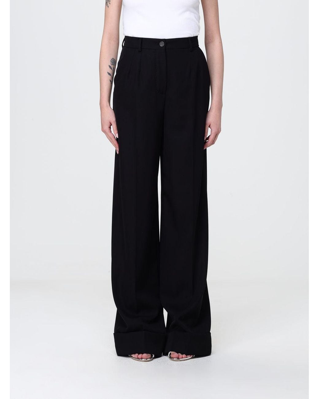 Dolce & Gabbana Black Dolce &Amp Gabbana Wide Leg Virgin Wool Trousers