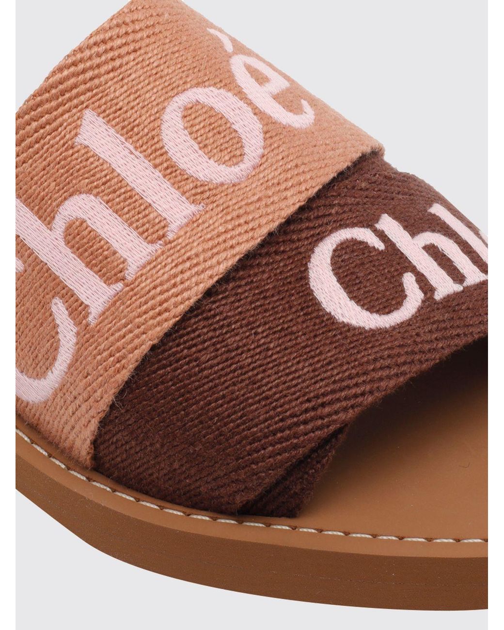 Chloé Pink Chlo&Eacute Woody Embroidered-Logo Canvas Flat Slide Sandals