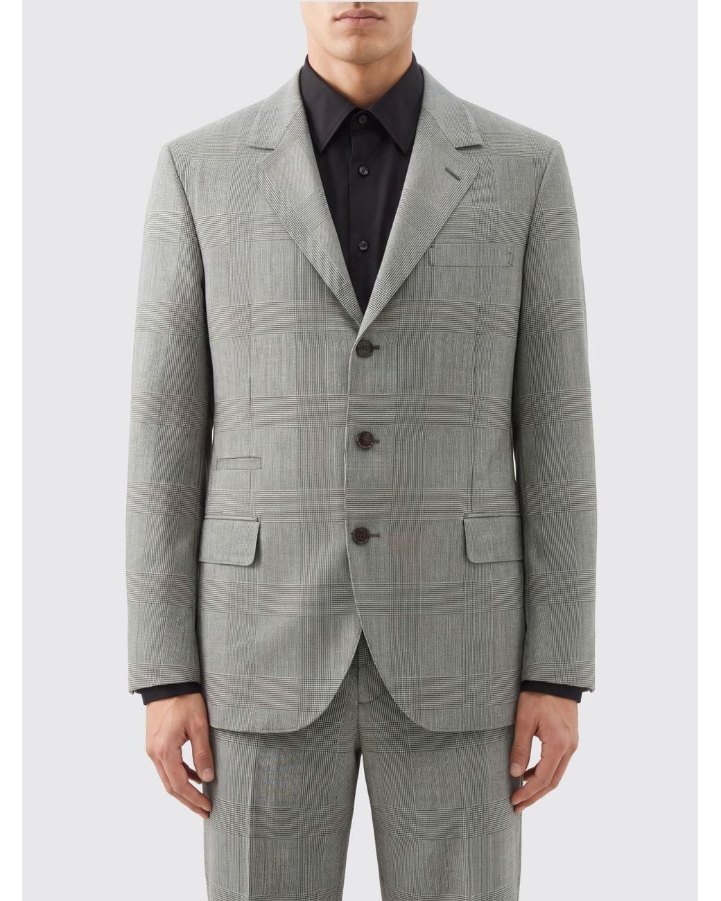 Brunello Cucinelli Gray Prince Of Wales Single-Breasted Virgin Wool Blazer for men