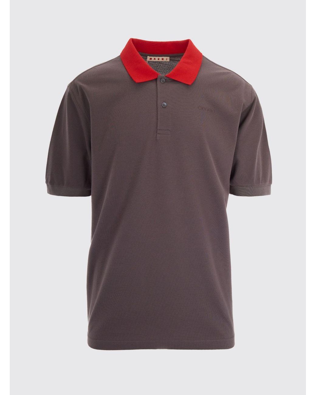 Marni Gray Short-Sleeve Cotton Polo Shirt With Ribbed Collar And Two Buttons for men